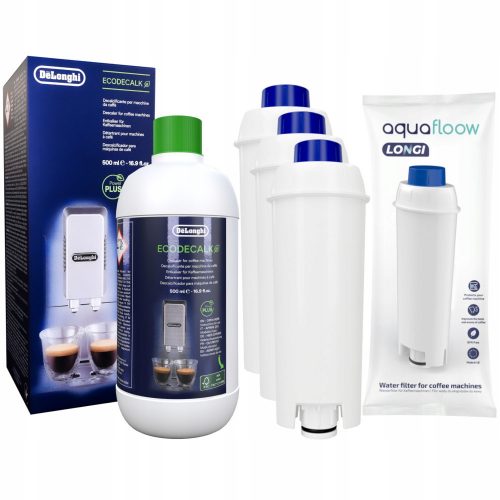  Detartrant Delonghi 0,5l + 3x filtru de apa AquaFloow pentru aparatul de cafea Delonghi