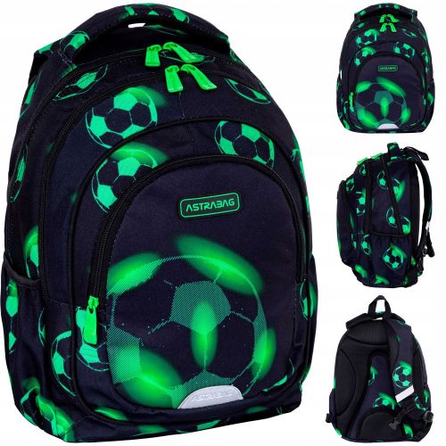  Rucsac scolar multicompartiment AstraBag, negru, Nuante de verde, 20 l