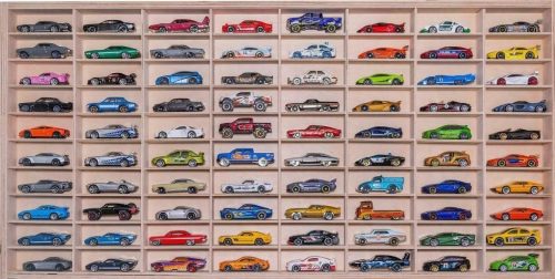  Raft pentru Jucării Mașini Cars Springs Hot Wheels Organizator 80 locuri Lemn