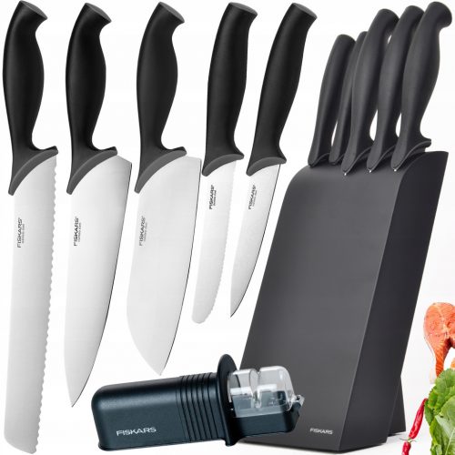  FISKARS SET 5 CUITITE DE BUCATARIE IN BLOC DE LEMN ASCUTIT