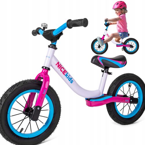  Bicicleta de echilibru NICEKIDS 1199WP 12" Alb, Albastru, Roz