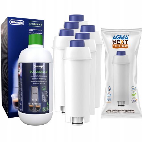  6× Filtru apa Agua Next pentru aparat de cafea Delonghi, alb 1 buc + detartrant Delonghi Ecodecalk DLSC500 500 ml