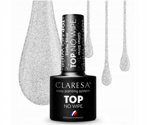  CLARESA TOP NO WIPE GLITTER TOP HYBRID GLITTER TOP SILVER 5 ml