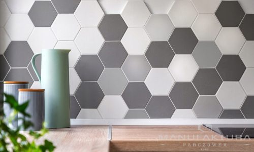 Placa hexagonala Ceramik Studio 100 x 100 cm alb, nuante de gri si argintiu