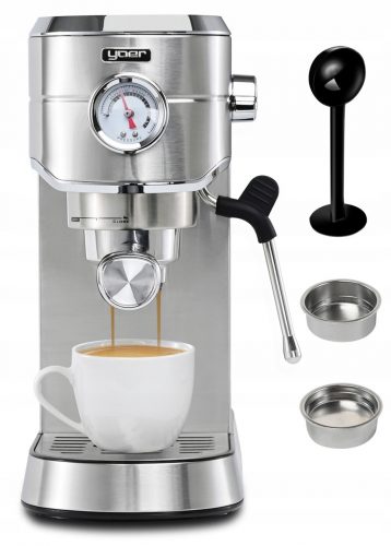  Espressor portafiltru Yoer Lungo 1450 W, argintiu/gri