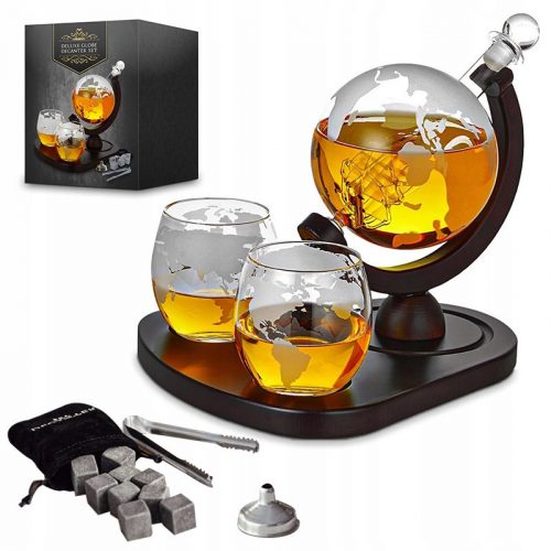 Set Whisky DELUXE cadou de pahare GLOBUS CARAFE pentru aniversarea de 18-99 ani