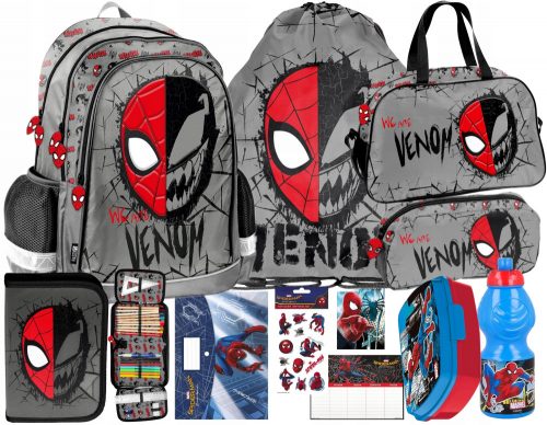  Rucsac școlar cu mai multe compartimente Spiderman Paso negru, Nuanțe de roșu, Nuanțe de gri și argintiu, Multicolor 22 l