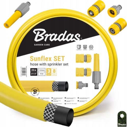  Bradas WMS1/220 Furtun de grădină SUNFLEX 1/2" 20 m + set 4 piese cu duză dreaptă și conectori rapidi SUNFLEX BRADAS