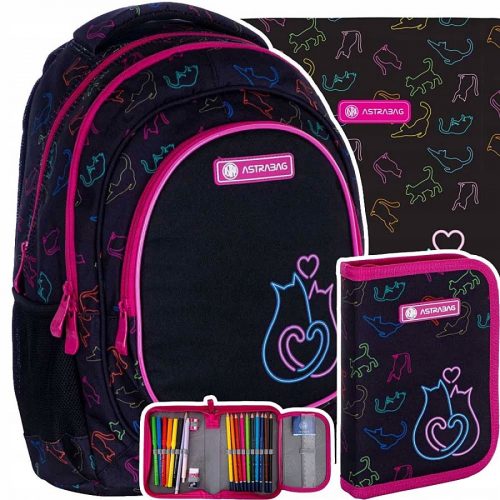  Rucsac școlar Astra cu mai multe compartimente, negru, Nuanțe de roz, Multicolor, 20 l