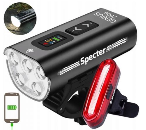  Spectre GENIUS iluminat biciclete 2000 lm USB + Spectre YQ-Y19 iluminat biciclete 120 lm baterie