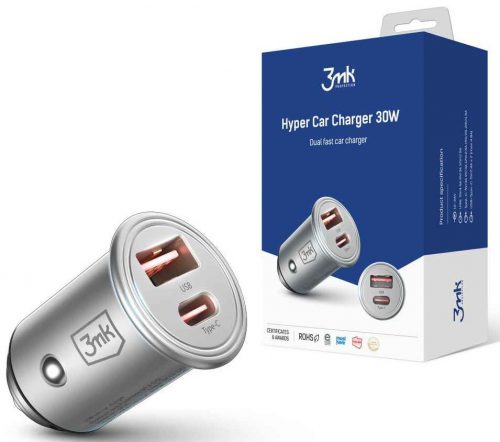  Încărcător auto 3mk Hyper 30W, USB-C USB-A