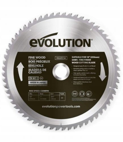  Pânză de ferăstrău pentru lemn Evolution FW255TCT-60 255x25.4mm