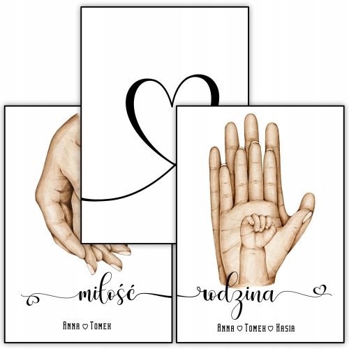 3 x Poster FAMILY HANDS LOVE A3 Modele de nume