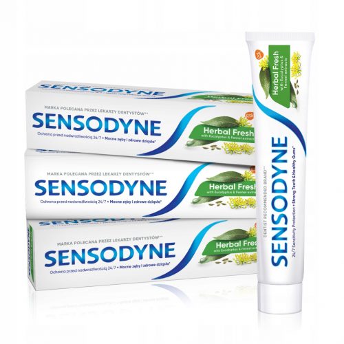  Sensodyne Herbal Fresh, pastă de dinți, cu extracte de eucalipt 75 ml x3