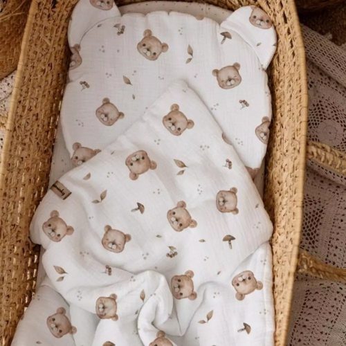  Set lenjerie de pat muselina perna pilota 55x75 Ursuleti pentru Chicco Baby Hug