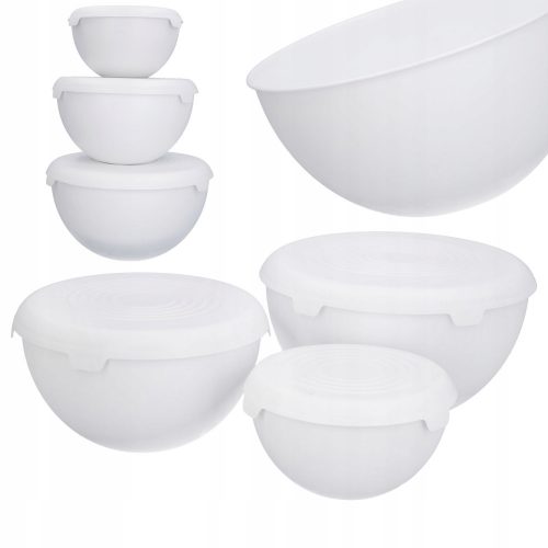 Set boluri, boluri plastic bucatarie cu capac, alb, 3 bucati, 1,5l, 3l, 6l