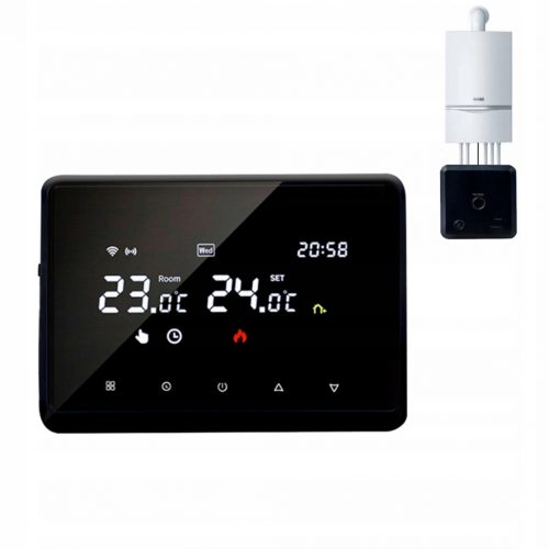  Termostat RF, regulator de temperatura LCD RF wireless pentru cazane, negru