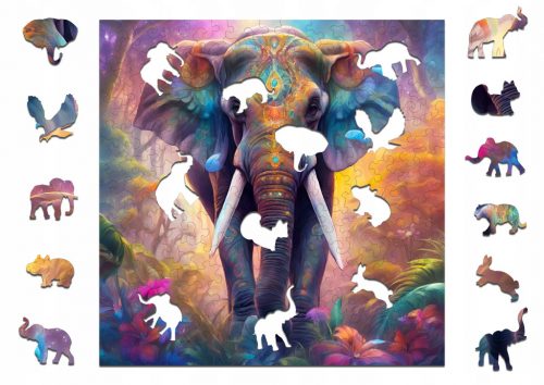  Puzzle din Lemn 25 x 25 cm ELEFANT Puzzle din Lemn 145 Piese