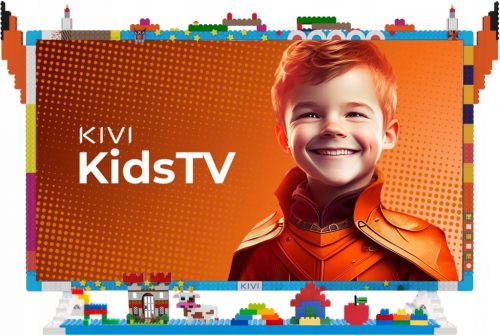  Televizor LED KIVI KIDS 32" Carcasa din caramida Full HD, sticla protectoare LEGO