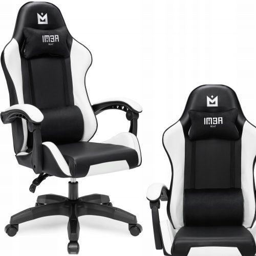  Scaun IMBA Scaun gaming Strider, piele ecologica alb-negru