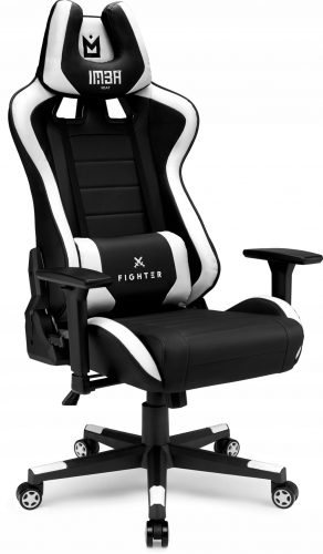  Scaun IMBA Scaun gaming Fighter, piele ecologica alb-negru