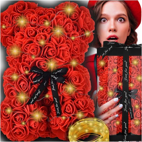 IDEE DE CADOU DE URSU CU TRADAFIRI PENTRU ZIUA VALENTINE’S DE ZIUA FEMEII + CUTIE + MAXSELL lumini pentru brad de Craciun in interior 2 m 11 - 20 lumini