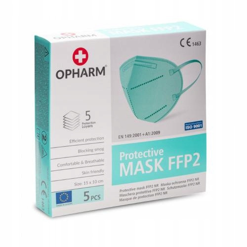  Mască de protecție OPHARM FFP2 turcoaz, 5 buc.