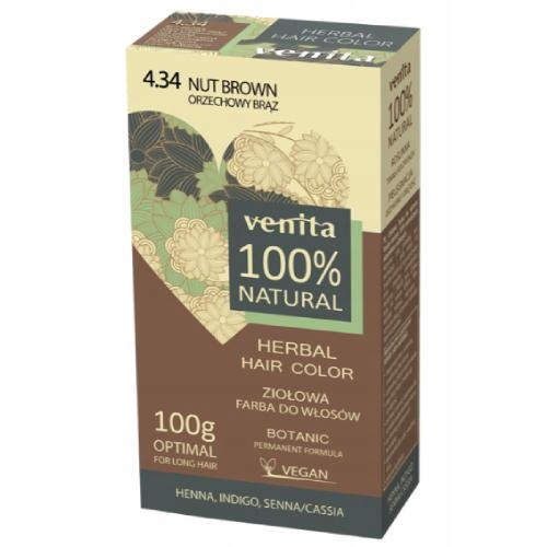  Vopsea de par Venita Herbal Hair Color 4.34 Nut Brown 100g