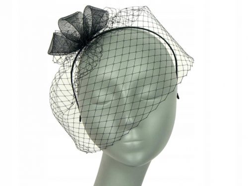  FASCINATOR DE SEARA, BANTIETA DECORATIVA CU VOAL - negru