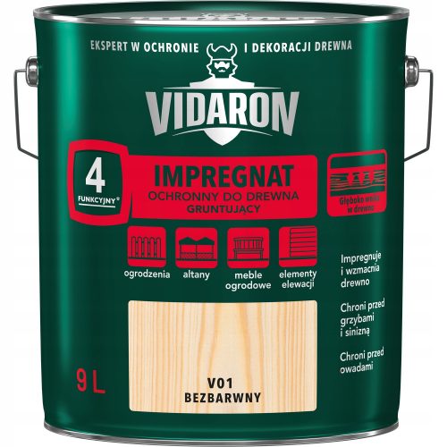 Vidaron V01 impregnare lemn, incolor, 9 l