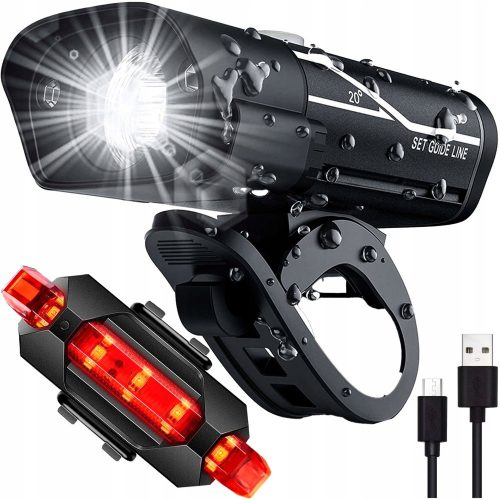  Iluminare bicicletă Alogy Lampă pentru bicicletă față și spate 400 lm USB