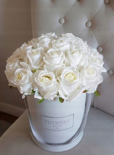 FLOWER BOX ROSES silicon alb cauciuc trandafir roz