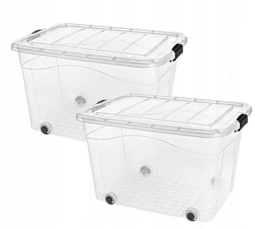  Container, cutie de jucarii cu capac pe roti 100L Transparent 2 buc