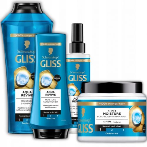  Gliss Aqua Revive Shampoo Mask Balsam pentru par uscat si normal 4 buc