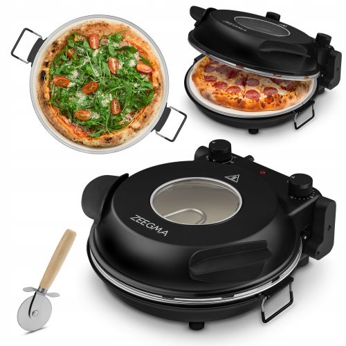 Cuptor pizza 400°C 1200W 30cm Termostat Timer Fereastra Zeegma CUIT GRATUIT + Cutit pizza ZE-PIZZA CHEF BLACK