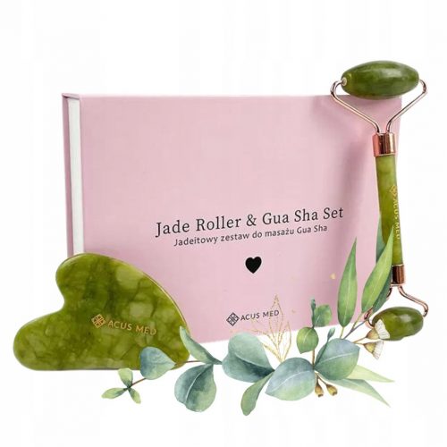  SET CADOU JADE FACIAL ROLLER + GUA SHA PLATE ACUS MED