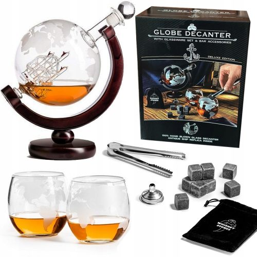  SET WHISKY CARAFE GLOBUS cadou pentru aniversarea 18-99 pentru tatăl unui băiat