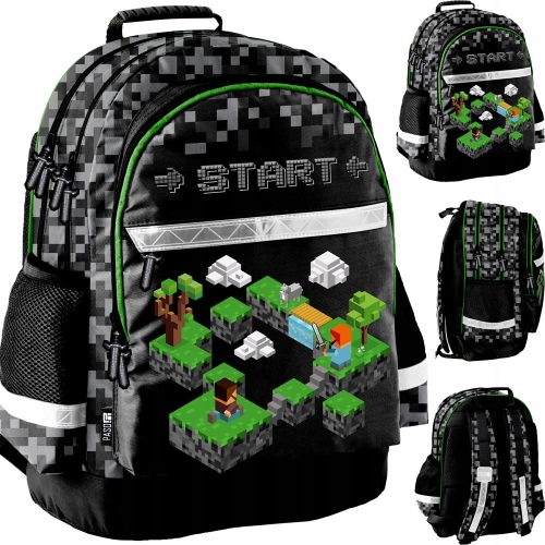  Rucsac școlar Minecraft Paso cu mai multe compartimente, negru, Nuanțe de verde, Multicolor, 19 ani