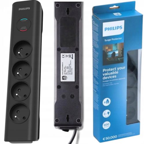  Prelungitor de supratensiune Philips, 2 m, 4 prize, alb