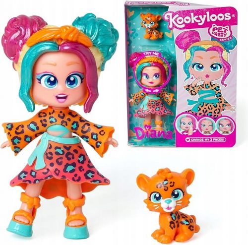  KookyLoos Pet Party Papusa Figurina de colectie 11cm Diana + Leopard