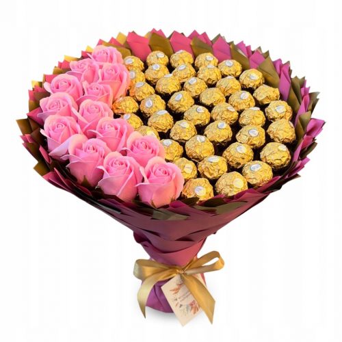  Buchet Ferrero Rocher 40 buc și trandafiri. Cadou de 40 de ani. Nuntă.