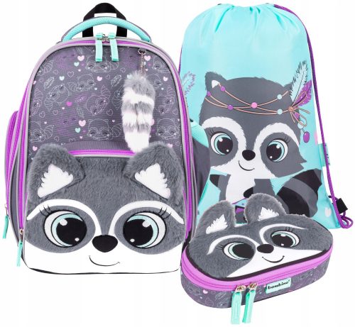  RUCSAC SCOALA BABMIBO RACOON PREMIUM DE PELUȘ UșOR