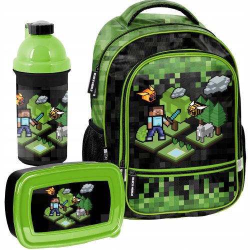  Rucsac școlar Minecraft cu mai multe compartimente Paso negru, Nuanțe de verde, Multicolor 19 l + alte 2 produse