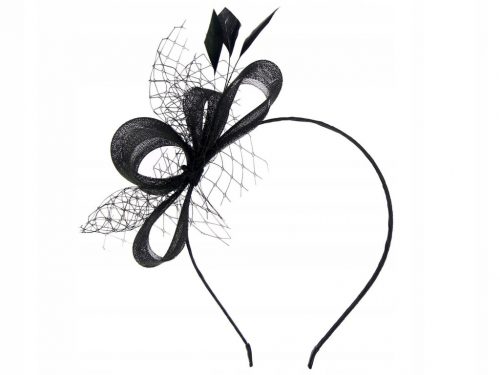  BANTIETA DECORATIVA CU VOAL SI PENE, fascinator - negru