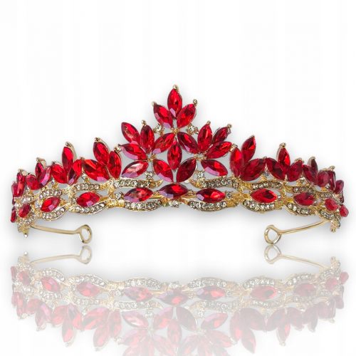  Diadem de nunta de aur, tiara, coroana cu pietre de rubin si zirconi