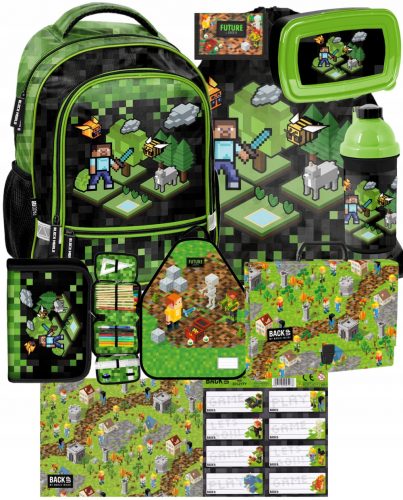  SET DE 11 ELEMENTE RUCSAC SCOALA MINECRAFT PIXELS JOC PIXEL RUCSAC MINECRAFT