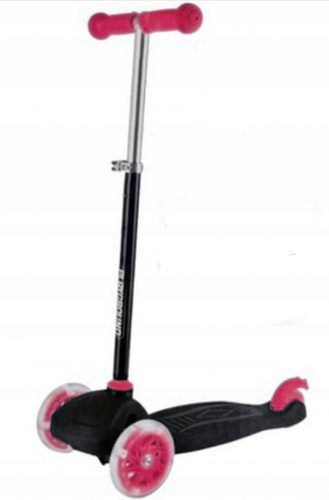  SCOOTER TREI ROȚI LED, Strălucitor, SIGUR, 50KG, stabil, roz