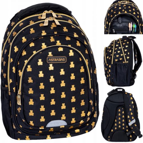  Rucsac scolar multicompartiment AstraBag, negru, Nuante de galben si auriu, 20 l