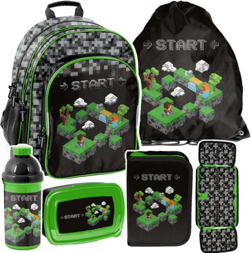  Rucsac școlar Minecraft cu mai multe compartimente Paso negru, Nuanțe de gri și argintiu, Nuanțe de verde, Multicolor 18 l + alte 5 produse