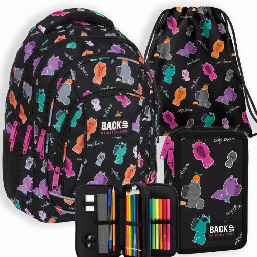  Rucsac de școală de rezervă cu mai multe compartimente, negru, multicolor, 26 de ani